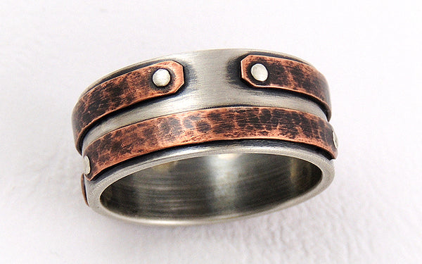 Raw Herkimer and Blue Diamond Copper Electroformed Ring, size 5.75
